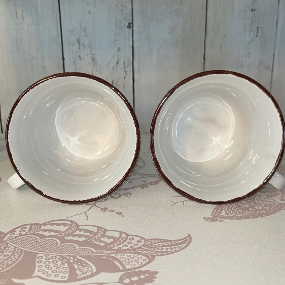 Pfaltzgraff Trellis White Coffee Mugs Set of 2 Farmhouse Stoneware Cups 3.5in - Picture 2 of 5
